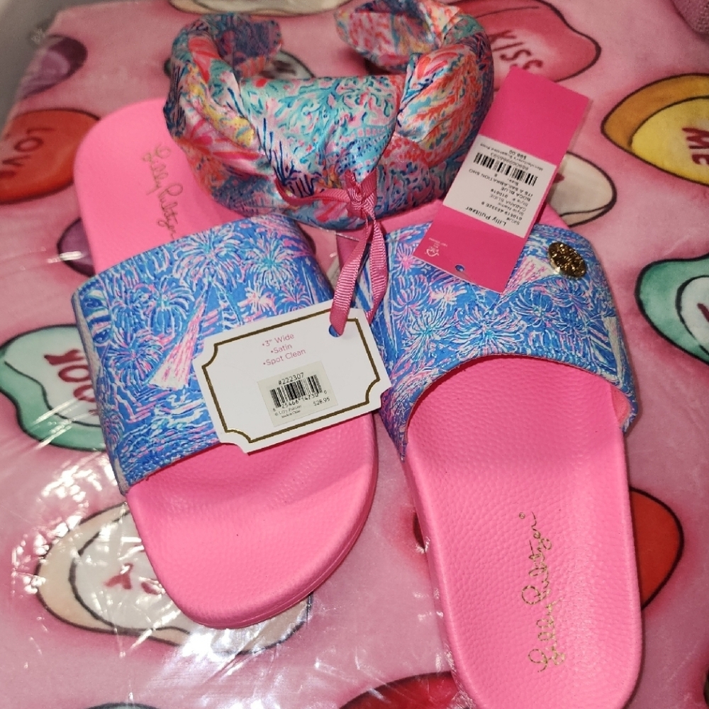 New Lilly Pulitzer Boca Blue Its A Sailabration Show Cabana Slide Sandal Size 8 - Picture 10 of 11